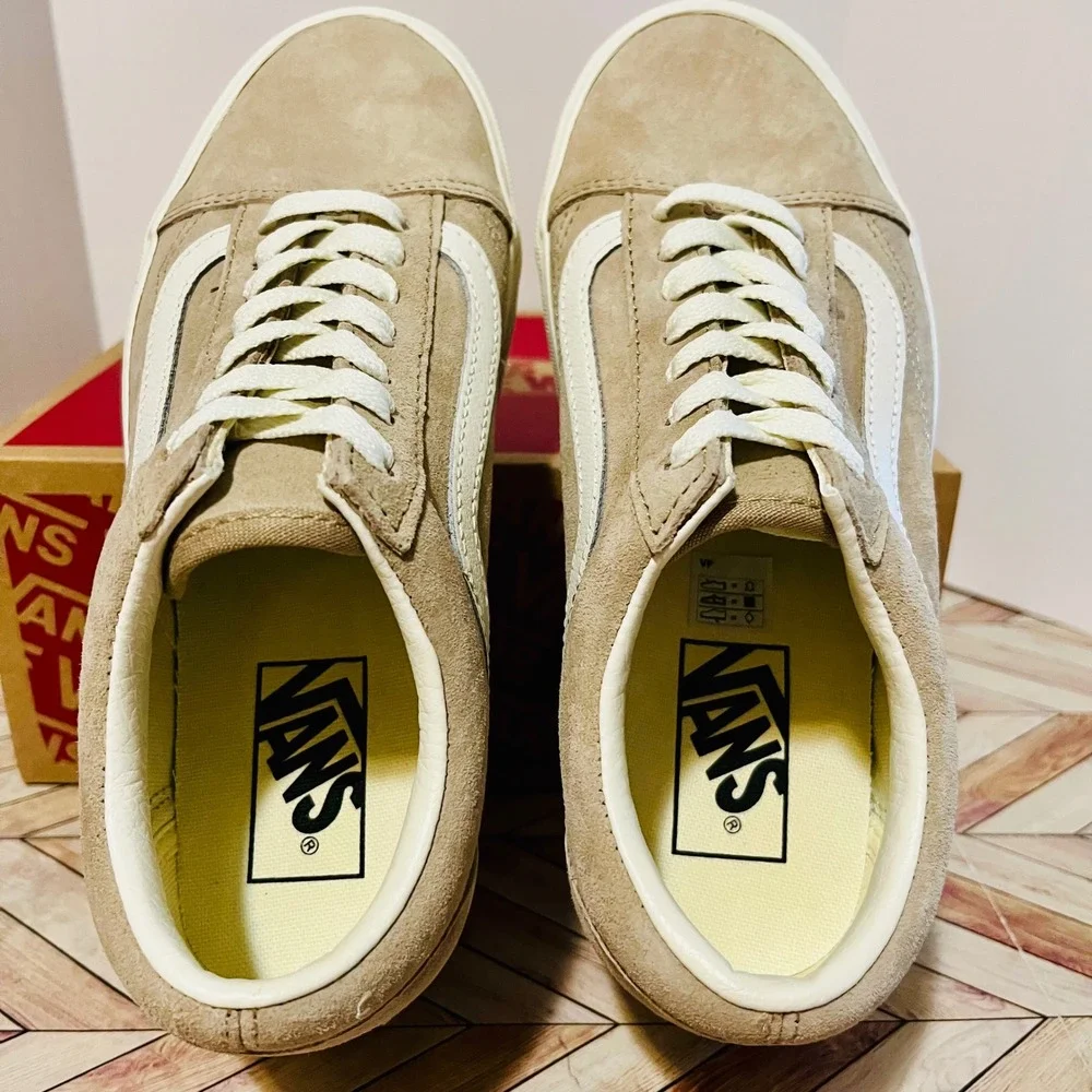 Vans Old Skool Stackform Women 6 Men 4.5 Incense Beige Pig Suede Platform Sneaks